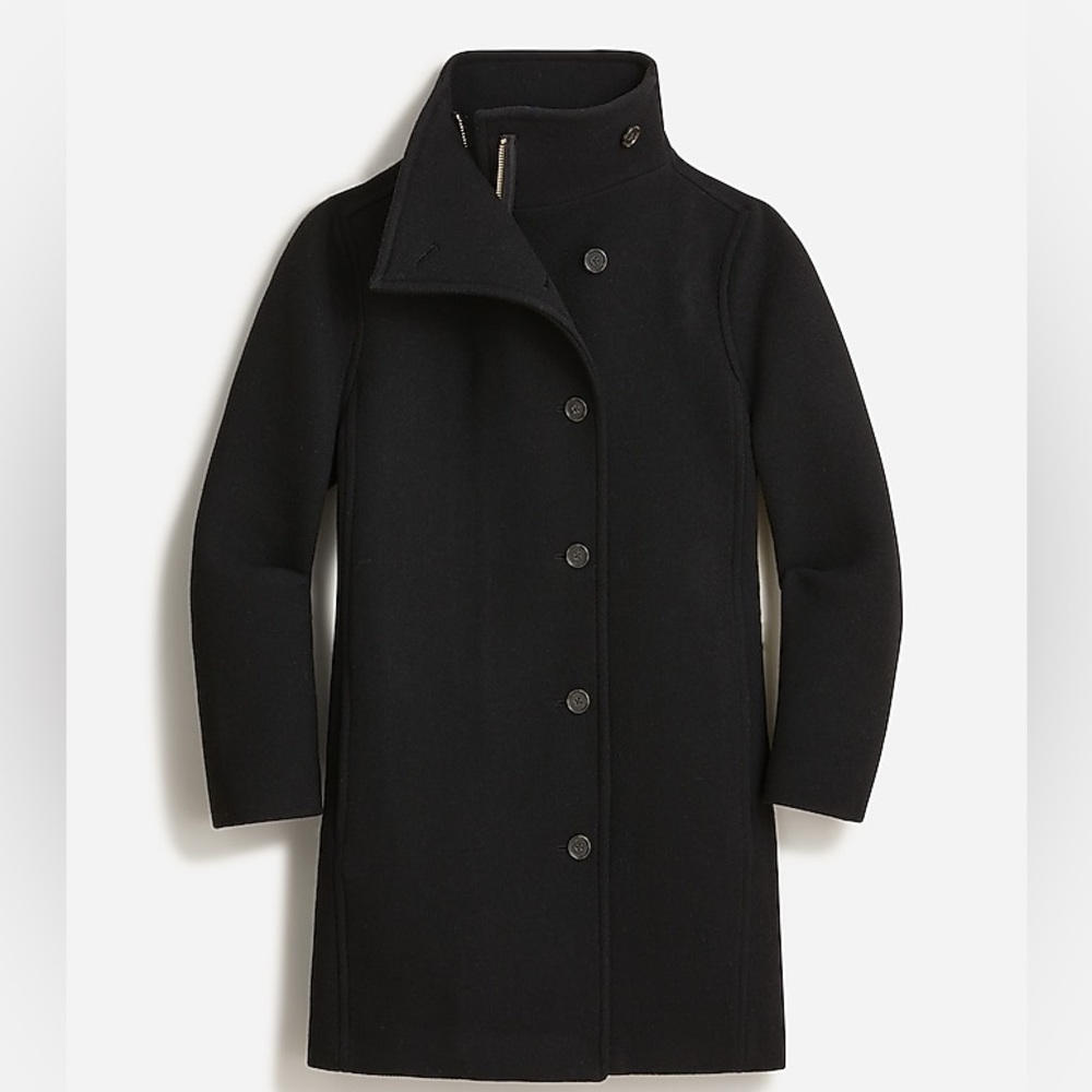 J Crew Black Cocoon Villa coat italian stadium cloth wool tortoise button funnel - Picture 2 of 11